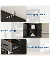 homfan 74'' Tall Corner Bookshelf, 6-Tier Book Shelf with Drawer and Cabinets, l-Shaped Bookcase Open Storage Shelves Modern Display for Home