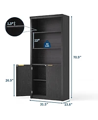 homfan Tall Bookcase, 31.5" Wide wooden Unit with Doors, Farmhouse Large Storage, 5-Shelf Adjustable Top for Home Office, Living Room