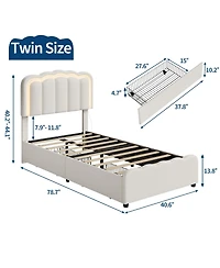 homfan Twin Size Upholstered Platform Bed Frame with Led Lights, Adjustable Headboard, 2 Storage Drawers, No Box Spring Needed, Easy Assembly