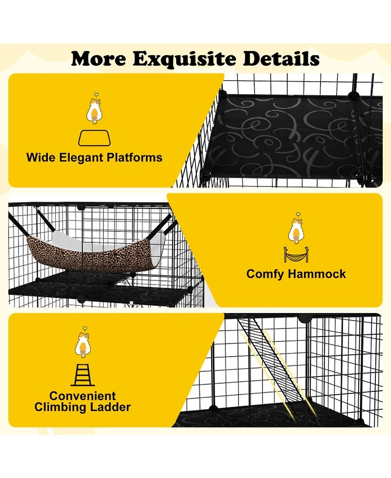 Hongge 3-Tier Indoor Cat Cage Detachable Metal Wire Enclosure with Hammock and Skylight