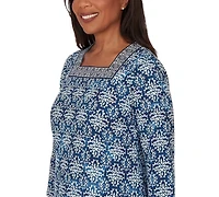 Alfred Dunner Women's Batik Tile Square Neck Top