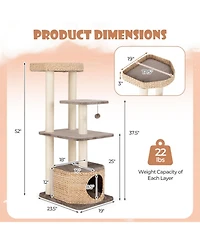 Hongge 52 Inch 4-Layer Cat Tower with Sisal Scratching Posts Condo and Washable Cushions