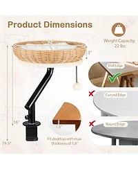 Hongge Clamp-On Cat Desk Bed with 360-Degree Rotating Bracket and Removable Cushion