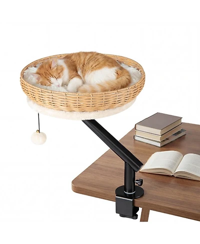 Hongge Clamp-On Cat Desk Bed with 360-Degree Rotating Bracket and Removable Cushion