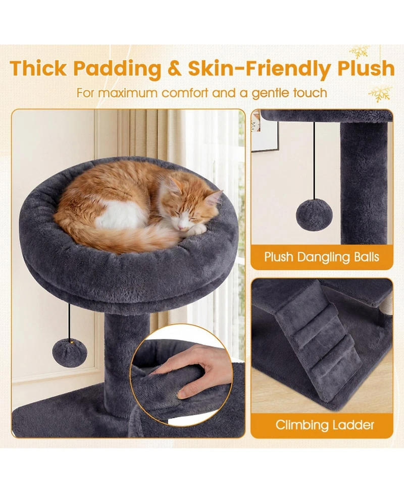 Hongge 52 Inch Cat Tree Tower with Dual Hideaway Caves Padded Perches and Sisal Posts