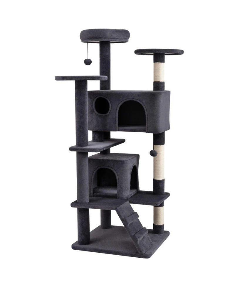 Hongge 52 Inch Cat Tree Tower with Dual Hideaway Caves Padded Perches and Sisal Posts