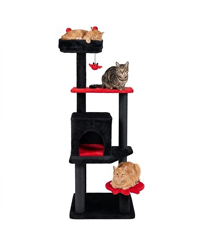 Hongge 57 Inch Spooky Cat Tower with Spider Toy Ghost Platform and Scratching Posts