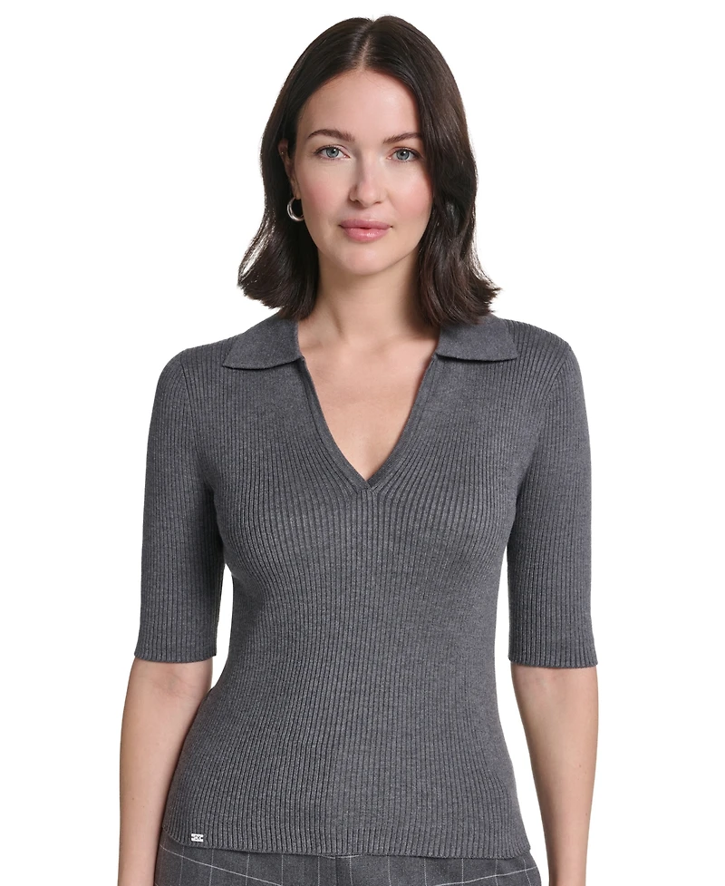 Calvin Klein Women's Collared 3/4-Sleeve Top