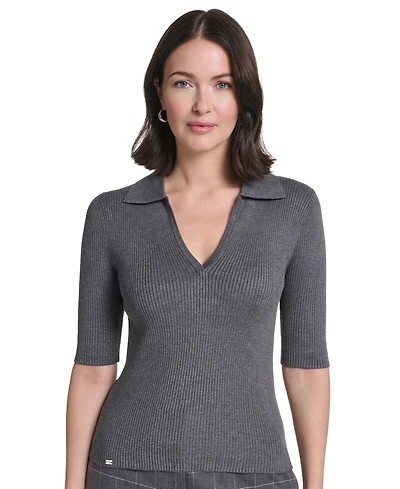 Calvin Klein Women's Collared 3/4-Sleeve Top