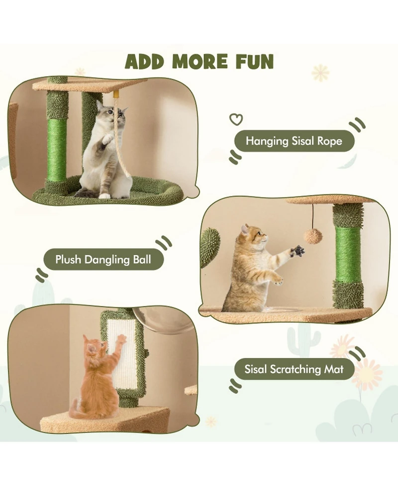 Hongge 59 Inch Multi-Level Cactus Cat Tree with Condo Space Capsule and Sisal Scratching Posts