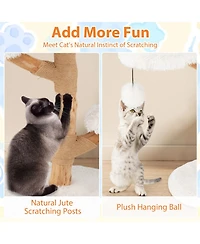 Hongge 35 Inch Solid Pear Wood Cat Tree with Plush Perch and Jute Scratching Posts