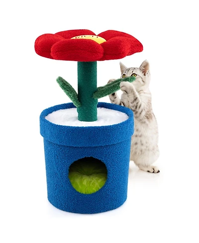 Hongge Potted Plant Cat Tree with Flower Padded Perch and Jute Scratching Posts