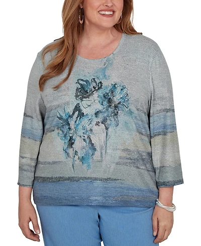 Alfred Dunner Plus Provence Chenille Painted Floral Lace Top