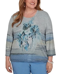 Alfred Dunner Plus Provence Chenille Painted Floral Lace Top