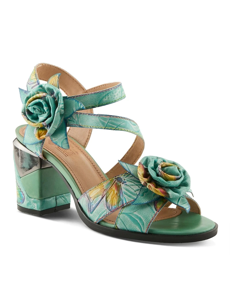 L'Artiste Women's Spring Step Flowerpower Strappy Sandal with Rosette Vamp