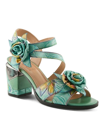 L'Artiste Women's Spring Step Flowerpower Strappy Sandal with Rosette Vamp