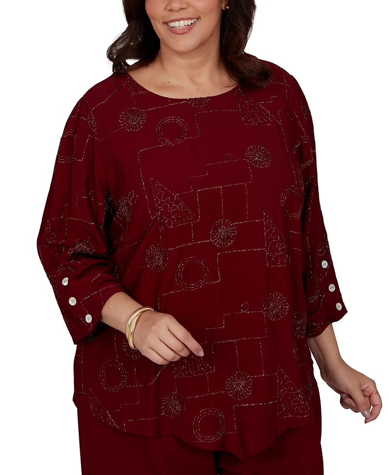 Alfred Dunner Plus Union Square Sparkle Soutache Geo Floral Top
