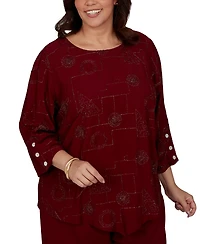 Alfred Dunner Plus Union Square Sparkle Soutache Geo Floral Top