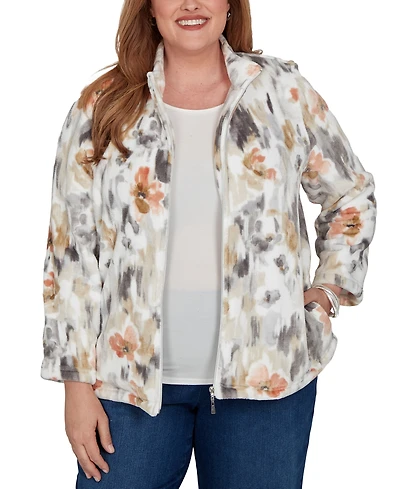 Alfred Dunner Plus Classic Watercolor Floral Cozy Zip Jacket