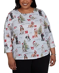 Alfred Dunner Plus Classic Gift Giving Dogs Knit Top