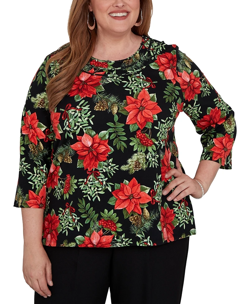 Alfred Dunner Plus Classic Cardinals On Branches Knit Top