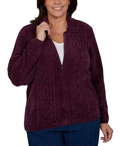 Alfred Dunner Plus Classic Cable Chenille-Zip Cardigan Sweater