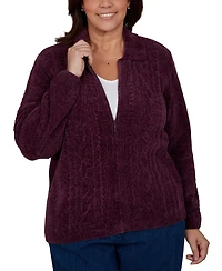 Alfred Dunner Plus Classic Cable Chenille-Zip Cardigan Sweater