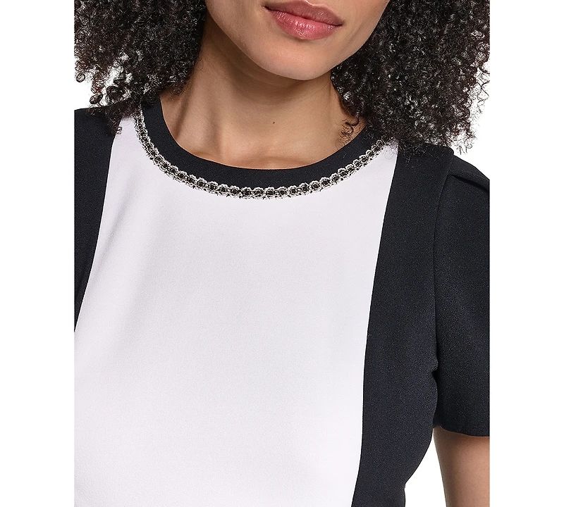 Karl Lagerfeld Paris Women's Colorblock Short-Sleeve Sheath Dress