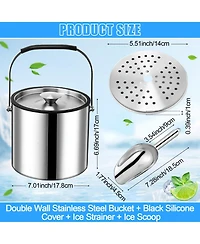 Piscifun Double Walled Insulated Ice Bucket with Lid Scoop Strainer Handle for Cocktail Parties