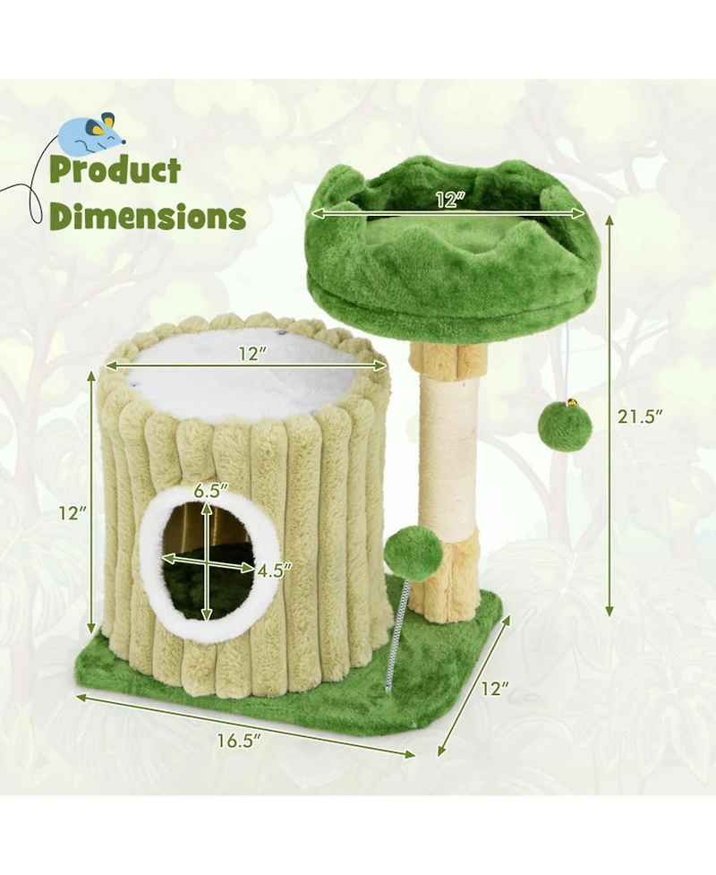 Hongge Compact Cat Tree with Plush Perch Cozy Condo and Sisal Scratching Posts