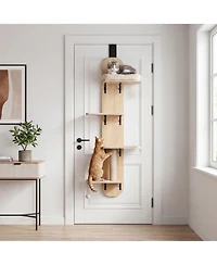 Hongge Door-Hanging Cat Climber 4-Level Adjustable Height with Plush Bed and Jute Post
