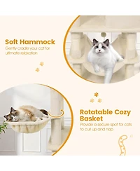 Hongge 66 Inch Cat Tree with 2 Condos Hammock Basket and Sisal Scratching Posts