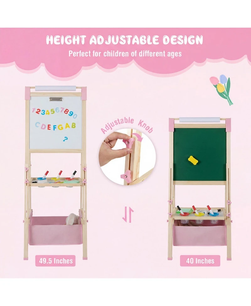 Hongge 3-in-1 Double-Sided Kids Art Easel with Chalkboard Whiteboard and 60 Accessories