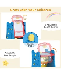 Hongge 4-in-1 Kids Art Easel with Magnetic Whiteboard Chalkboard and Bookshelf