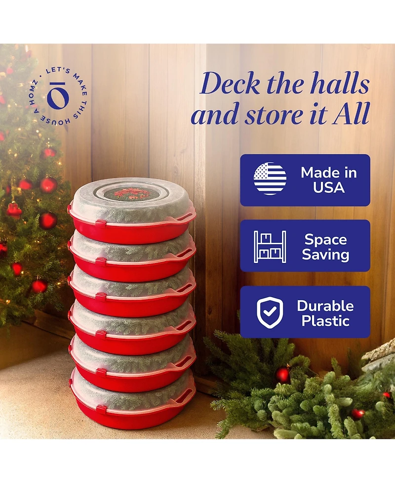 Homz 24 Inch Seasonal Holiday Christmas Plastic Wreath Storage Box