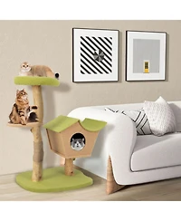 Hongge 43 Inch Wooden Cat Tree with Padded Top Perch Vented Condo and Jute Scratching Posts