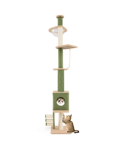 Hongge Floor to Ceiling Cat Tree 86 to 99.5 Inch Adjustable Height with Space Capsule and Sisal Posts
