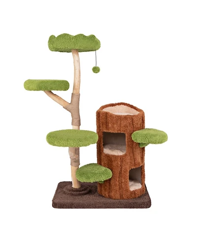 Hongge 55 Inch Multi-Level Cat Tree with Double-Decker Cat House Wide Perch and Sisal Panel