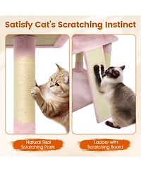 Hongge 65 Inch Cat Tree with 3 Upholstered Perches 2 Condos and Sisal Scratching Posts