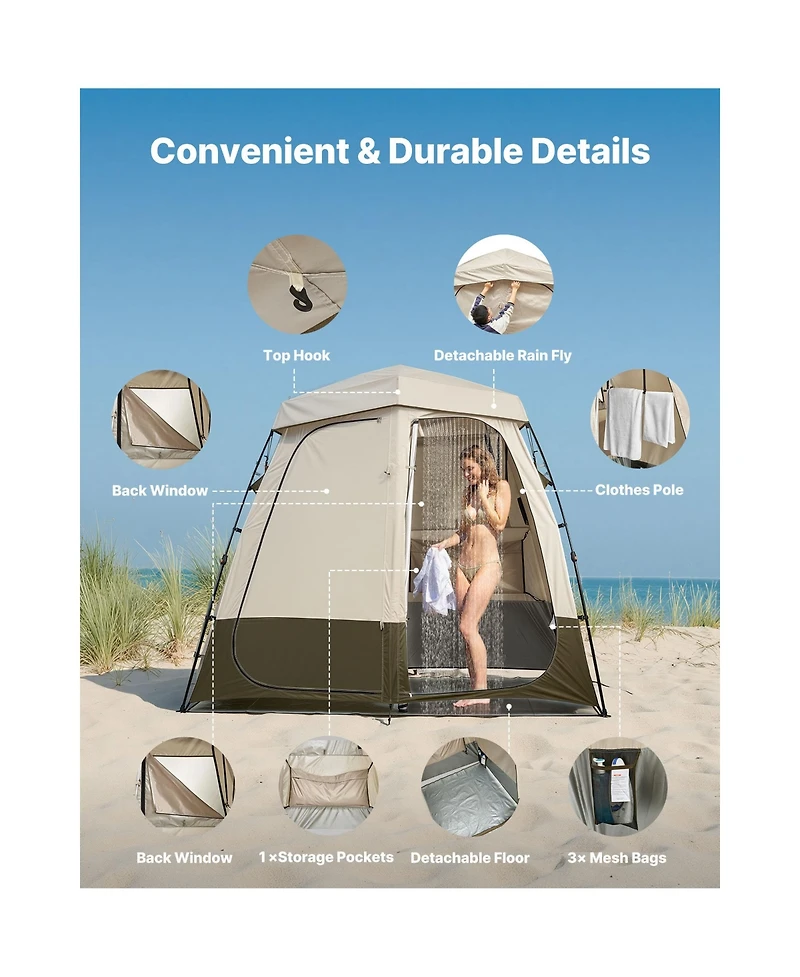 Sevorley 2-Room Camping Shower Tent, Foldable Privacy Changing Room with Carry Bag