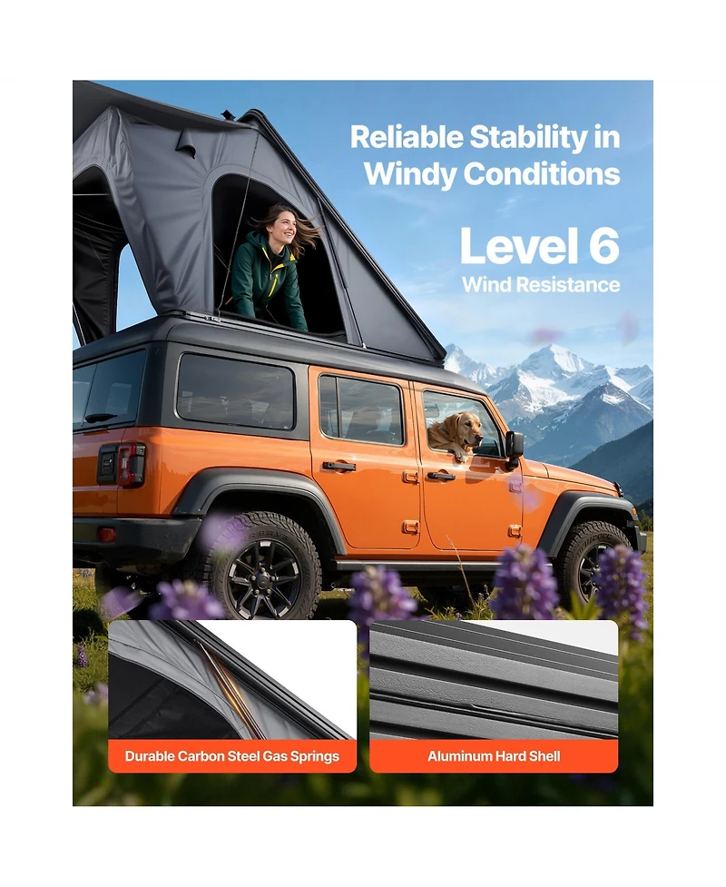 Sevorley Aluminum Hard Shell Rooftop Tent for 2-3 Person with Led Light, 1 Window and Mattress