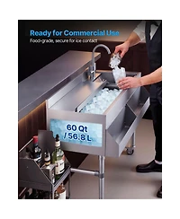 Sevorley Commercial Ice Bin with Sink and Faucet, 60 Qt Stainless Steel Cocktail Cooler Cart