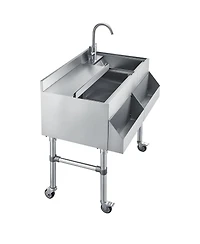 Sevorley Commercial Ice Bin with Sink and Faucet, 60 Qt Stainless Steel Cocktail Cooler Cart