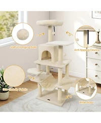 Hongge 58 Inch Multi-Level Cat Tree with Padded Top Perch Condo Hammock and Sisal Posts
