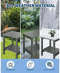 homfan 18" Hdpe Side Table – 2-Tier Outdoor End Table, Weather Resistant with Wood Grain for Patio, Backyard or Balcony