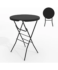 homfan 32" Folding Cocktail Table – Hdpe Round High-Top Table with Locking Legs and Metal Frame, Folding Bar Table for Patio, Backyard and Events