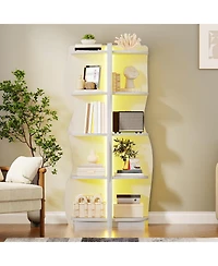 Slickblue 5-Tier Corner Bookshelf with Led Light Modern Display Storage Shelf for Home Office