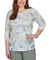 Alfred Dunner Petite Provence Watercolor Allover Leaf Print Top