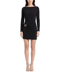 Brand Women's Draped Long-Sleeve Boat Neck Mini Dress