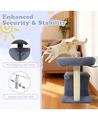 Hongge Small Cat Tree with Padded Top Perch Bottom Condo and Sisal Scratching Posts
